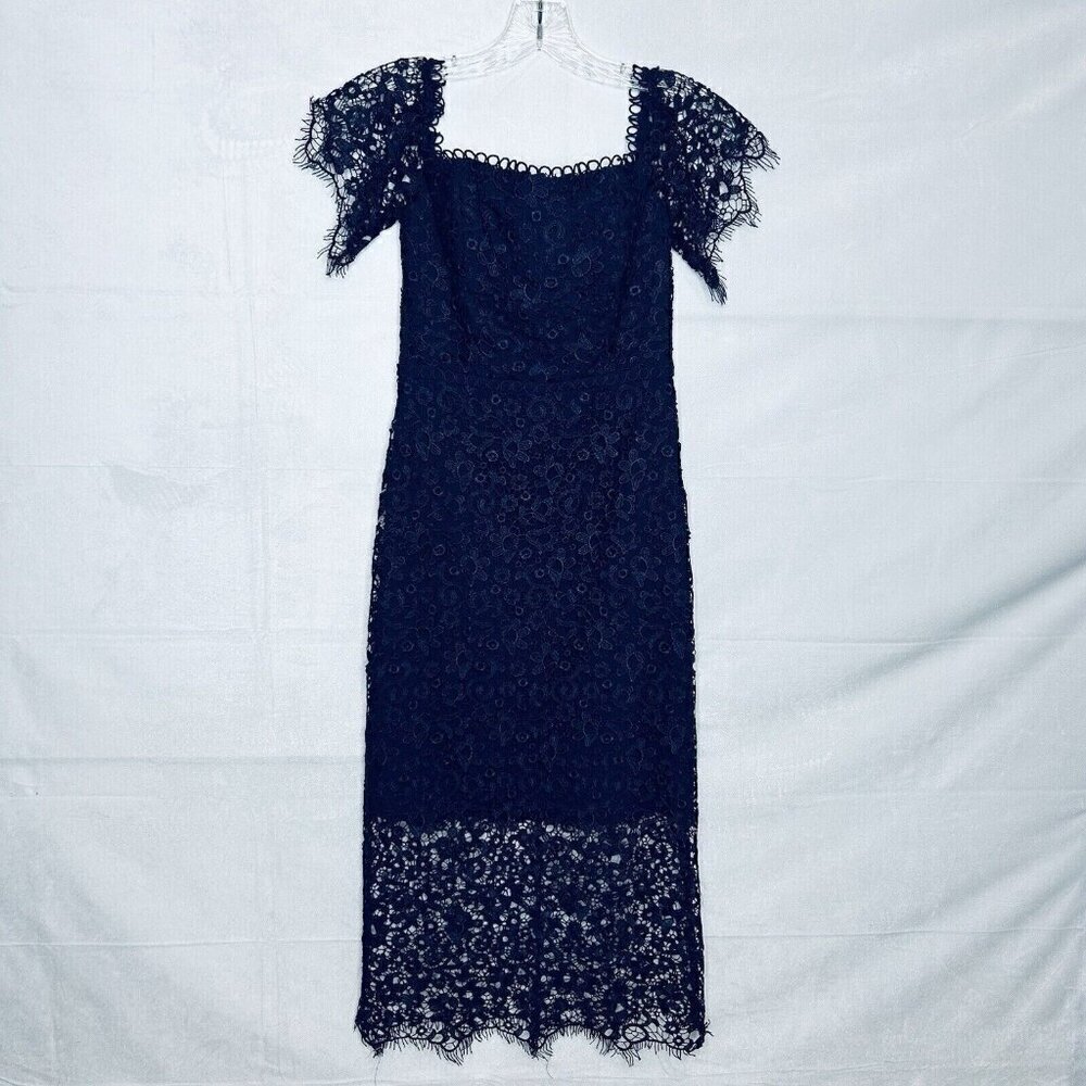 ML Monique Lhuillier Navy Off-Shoulder Lace Cocktail Dress Size 0 Worn Once